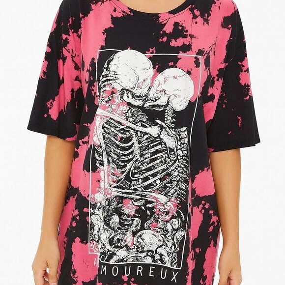 plus size womens pink black skeletons L' amoureux short sleeve top size 4X - Picture 1 of 6
